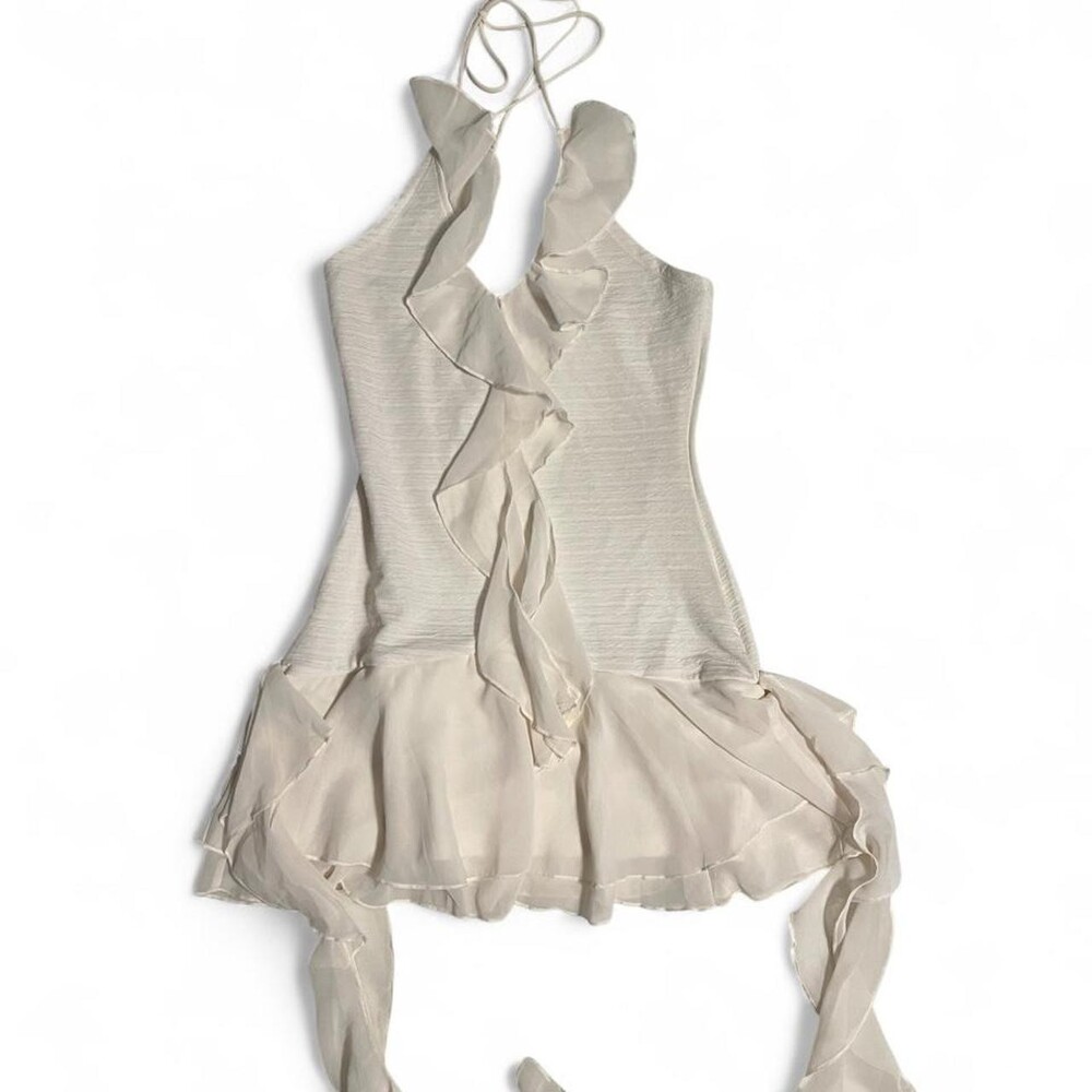 Micas white mini dress with ruffles